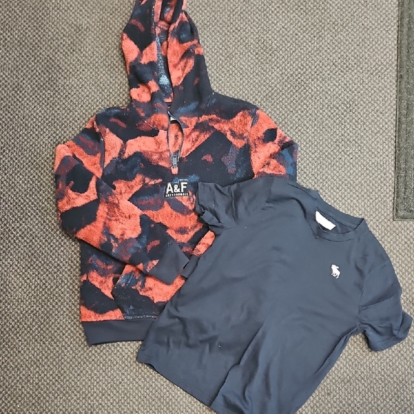 Abercrombie & Fitch Kids Red and Black Hoodie with Navy Tee - Picture 1 of 3
